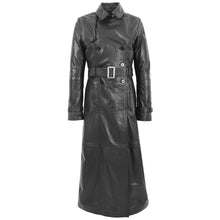 Indlæs billede til gallerivisning Ladies Black Genuine Leather Full Length Coat
