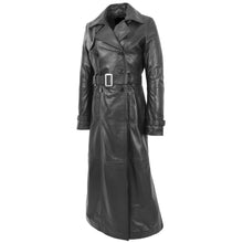 Indlæs billede til gallerivisning Ladies Black Genuine Leather Full Length Coat
