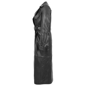 Ladies Black Genuine Leather Full Length Coat