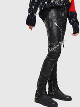 Lataa kuva Galleria-katseluun, Men&#39;s Genuine Leather slim fit Biker pants
