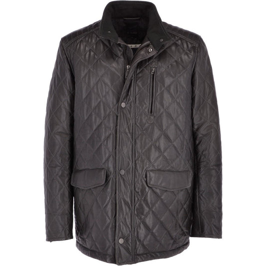 Veste matelassée homme noire en cuir véritable Diamond