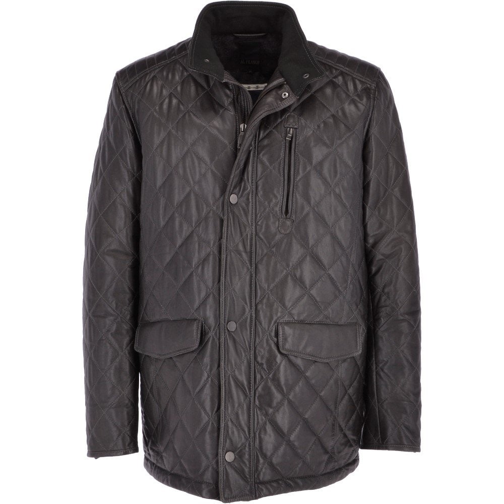 Men's Black Genuine Leather Diamond Quilted Jacket