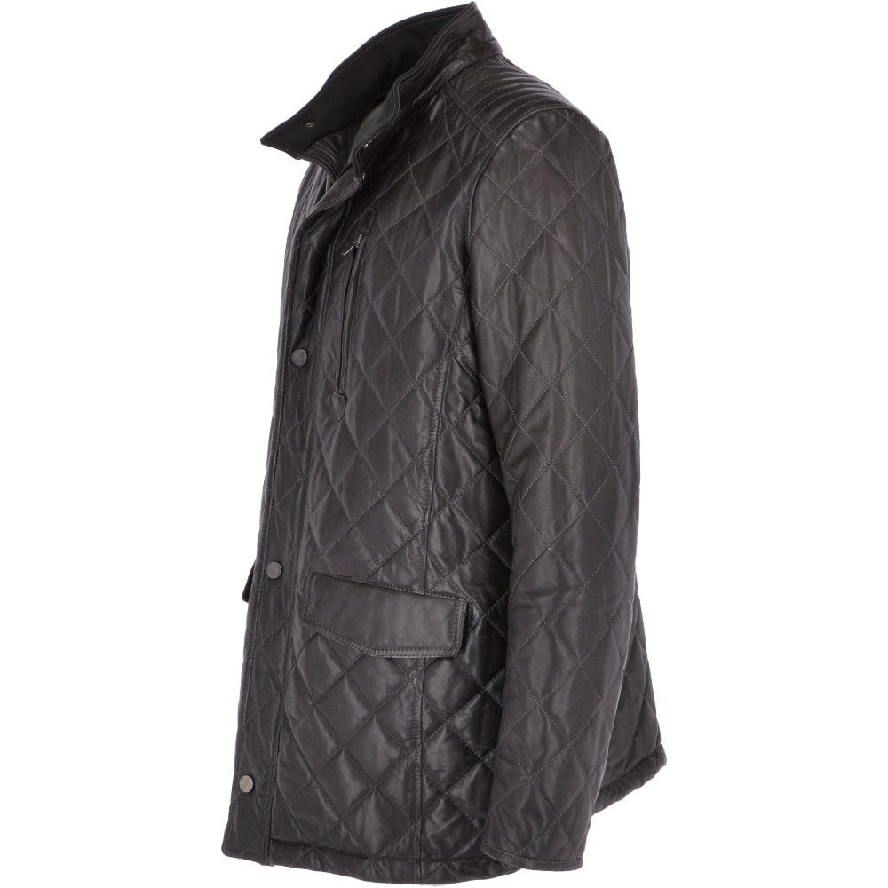 Men's Black Genuine Leather Diamond Quilted Jacket