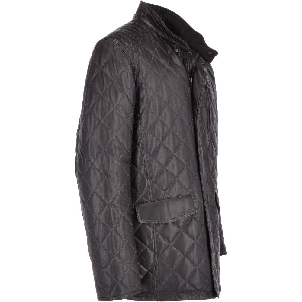 Men's Black Genuine Leather Diamond Quilted Jacket