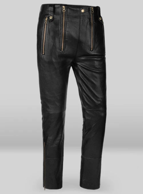 Men's Leather Slim Fit Anchor Jeans Pants