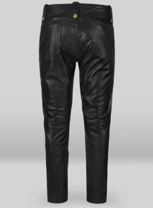 Men's Leather Slim Fit Anchor Jeans Pants