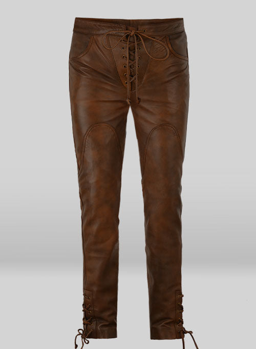 Men's Brown Genuine Leather Slim Fit Jeans