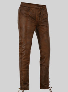 Men's Brown Genuine Leather Slim Fit Jeans