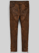 Laden Sie das Bild in den Galerie-Viewer, Braune Slim Fit Jeans aus echtem Leder für Herren
