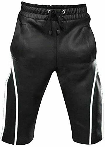 Herren Echtleder Shorts schwarz mit weißen Streifen
