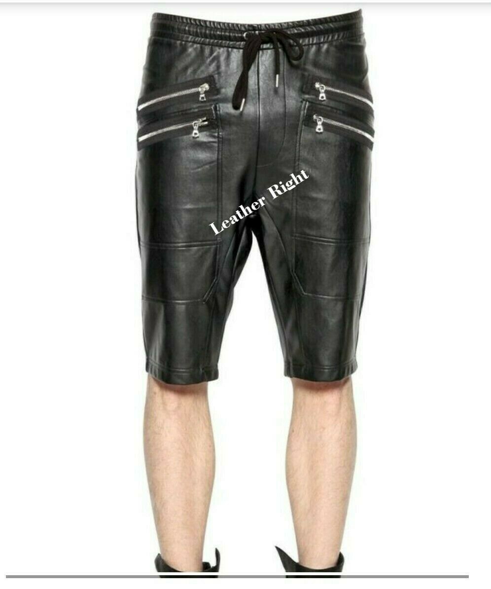 Men's Genuine Leather Zipper Shorts