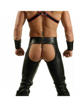Charger l&#39;image dans la galerie, Chaps en cuir véritable noir pour hommes avec pantalon gay de morue détachable BLUF
