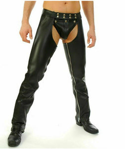 Men's Genuine Leather Chaps With Detachable Cod Gay Trouser Pants BLUF
