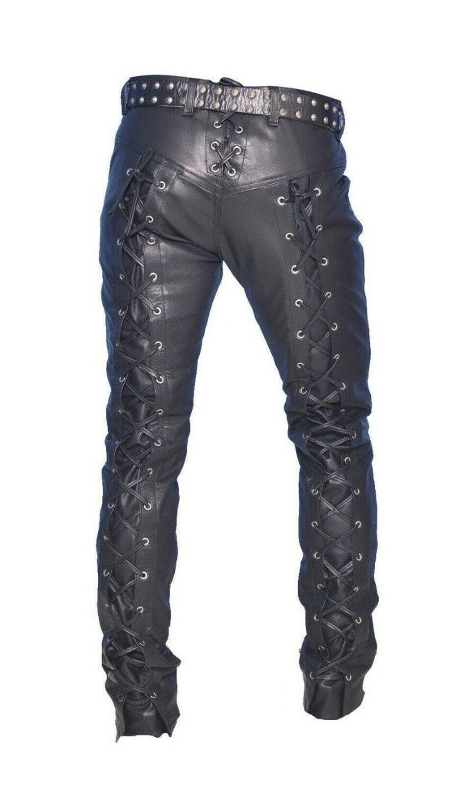 Men's Genuine Leather Lace Up Pants