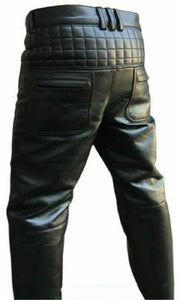 Pantalon de motard matelassé en cuir véritable pour hommes