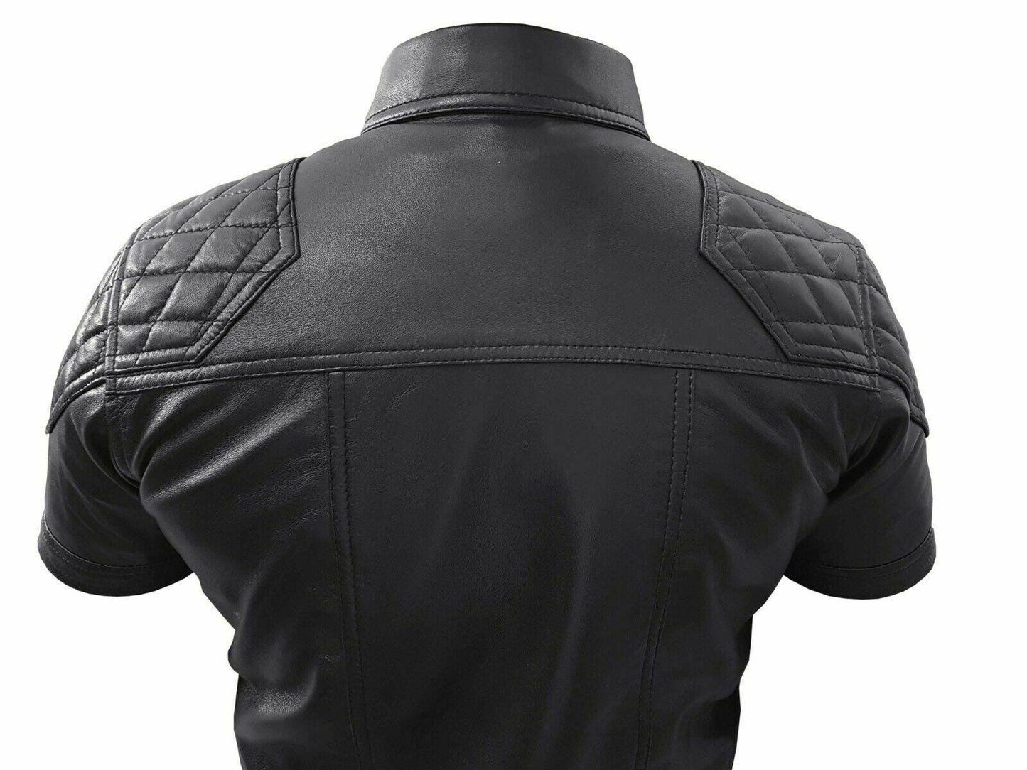 Men's Genuine Leather Quilted short sleeve shirt