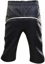 Load image into Gallery viewer, Men&#39;s Real Leather Shorts Black with White Stripes
