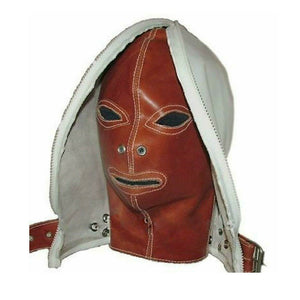 Doppelhäutige Bondage BDSM Sensory Deprivation Mask Hood aus echtem Leder
