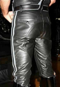 Pantalon de motard punk en cuir véritable noir pour homme