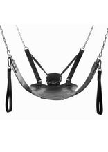Indlæs billede til gallerivisning Genuine Black Leather sling heavy duty sex swing sling adult play hammock
