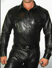Laden Sie das Bild in den Galerie-Viewer, Schwarzes Herrenhemd aus echtem Leder mit langen Ärmeln
