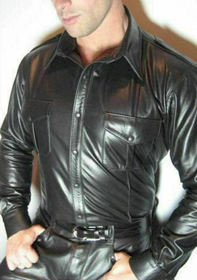 Men's Black Genuine Leather Full Sleeve Shirt