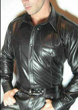 Cargar imagen en el visor de la galería, Men&#39;s Black Genuine Leather Full Sleeve Shirt
