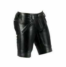 Indlæs billede til gallerivisning Men&#39;s Black Genuine Leather Slim Fit Shorts
