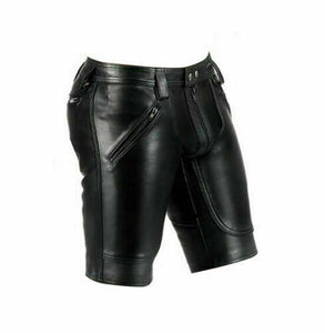 Men's Black Genuine Leather Slim Fit Shorts