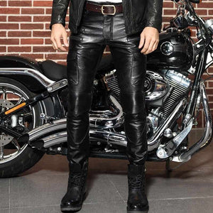 Men's Genuine Leather slim Biker trouser pants