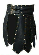 Load image into Gallery viewer, Men&#39;s Genuine Leather Studded Gladiator Kilt Larp Black
