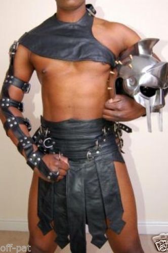Men's Leather 3 piece gladiator kilt larp set