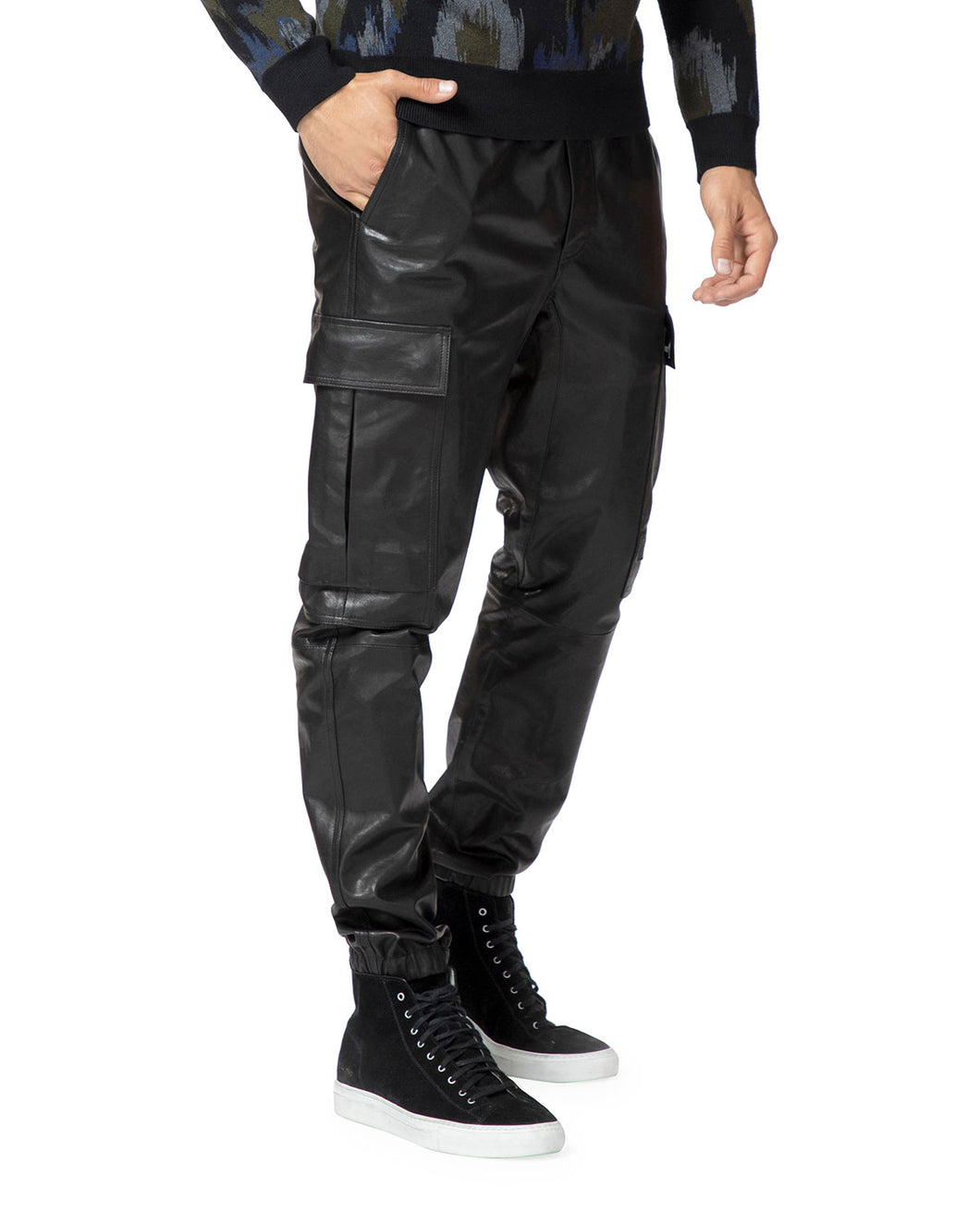 Pantalon de jogging cargo en cuir véritable pour hommes