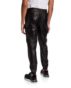 Pantalon de jogging cargo en cuir véritable pour hommes
