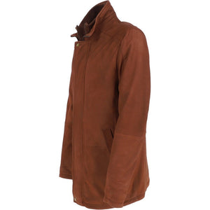 Men's Brown Nubuck Leather Detachable Double Collar Jacket