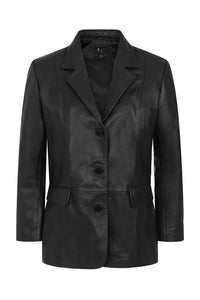 Blazer en cuir véritable noir pour femme