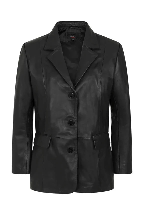 Schwarzer Damen-Blazer aus echtem Leder