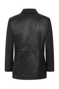 Blazer en cuir véritable noir pour femme