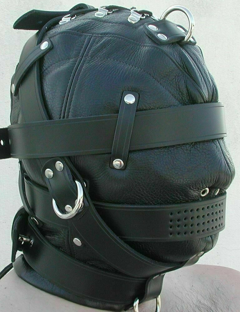 Genuine Leather Hood Sensory Deprivation Mask Bondage BDSM
