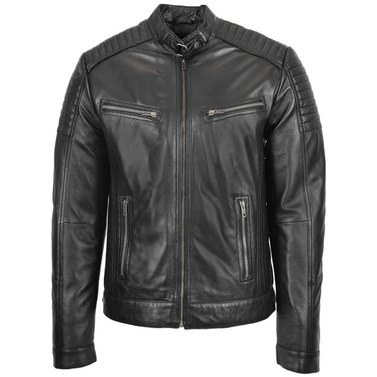 Veste en cuir véritable noir pour homme