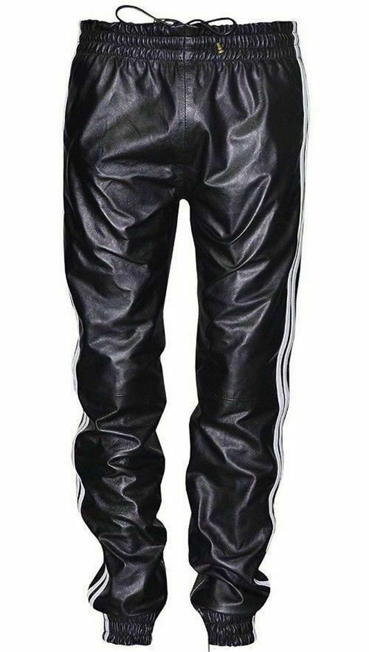 Pantalon de jogging en cuir véritable pour hommes