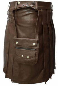 Brauner UTILITY KILT aus echtem Leder für Herren mit SPORRAN