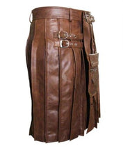 Load image into Gallery viewer, Men&#39;s Brown Real Leather UTILITY KILT with SPORRAN
