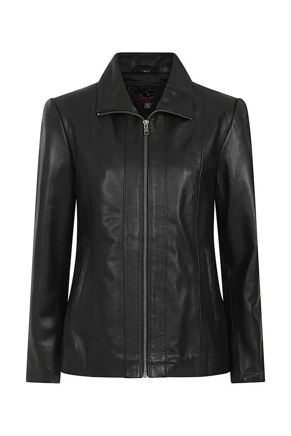 Veste en cuir véritable noir pour femme