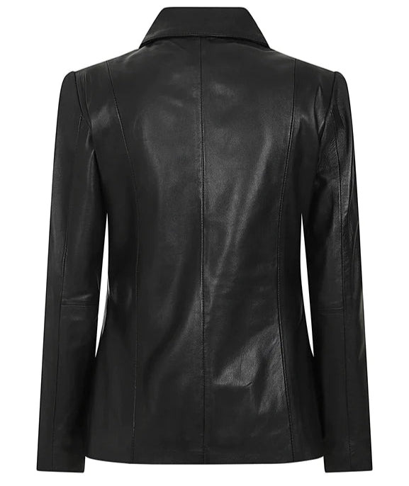 Damen schwarze echte Lederjacke