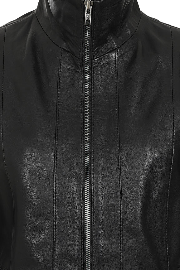 Damen schwarze echte Lederjacke