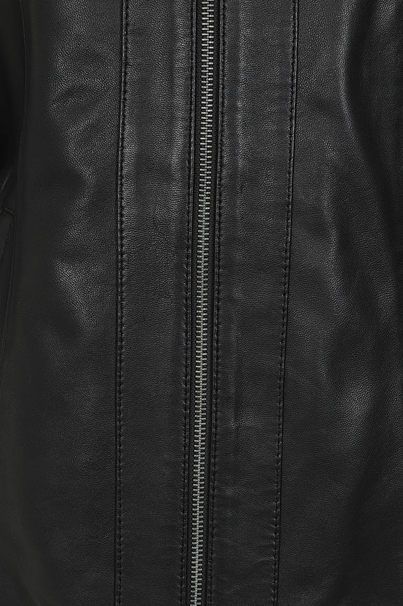 Damen schwarze echte Lederjacke