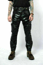 Indlæs billede til gallerivisning Men&#39;s Black Genuine Leather Padded Biker Pants
