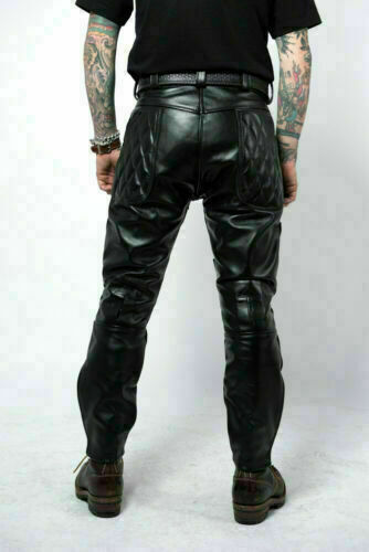 Men's Black Leather Padded Jeans