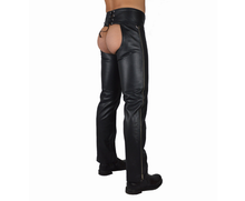 Afbeelding in Gallery-weergave laden, Men&#39;s Black Genuine Leather Chaps With Detachable Cod Gay Pants BLUF

